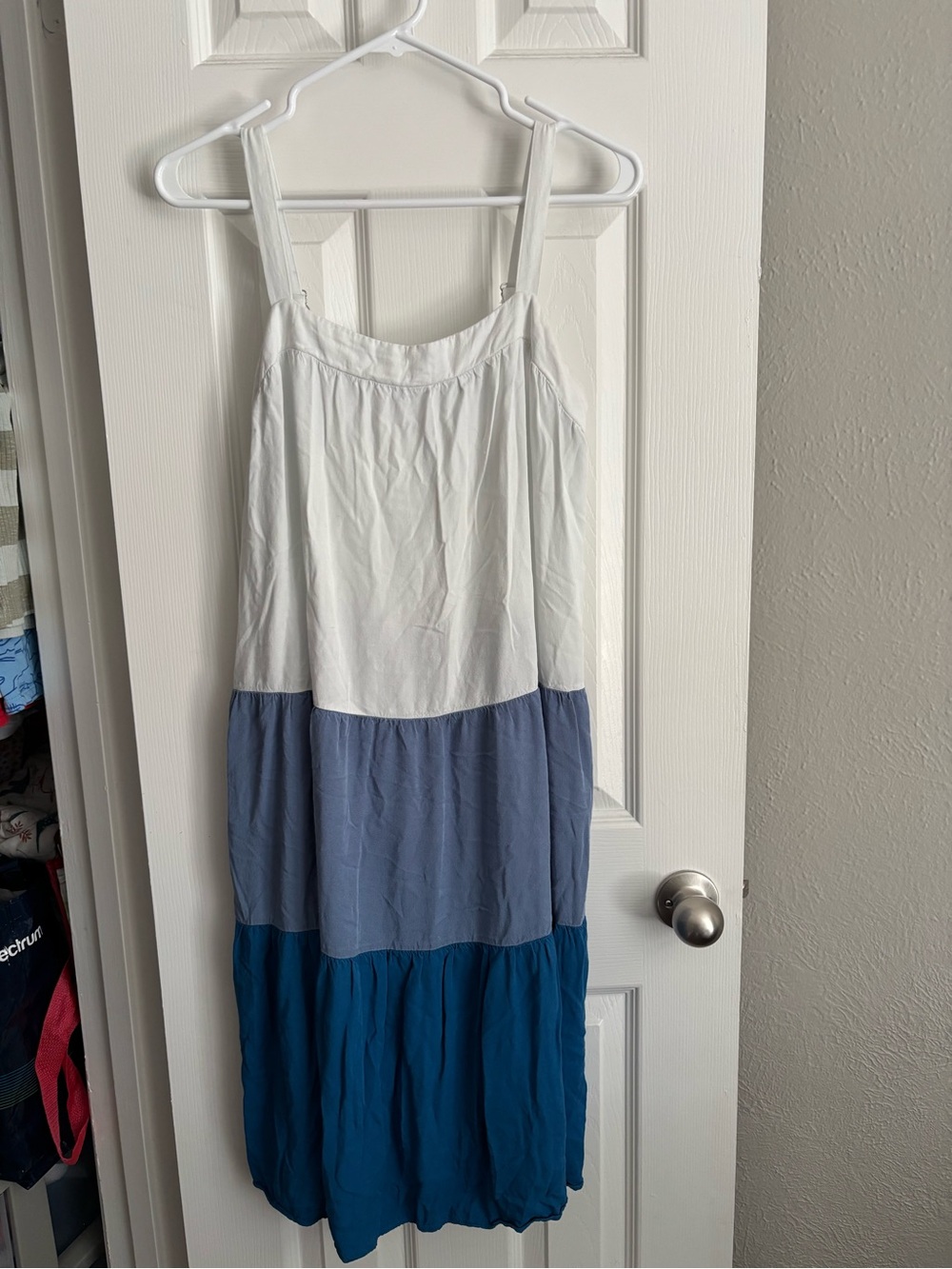 Summer Tiered Colorblock Maxi Dress - White and Blue